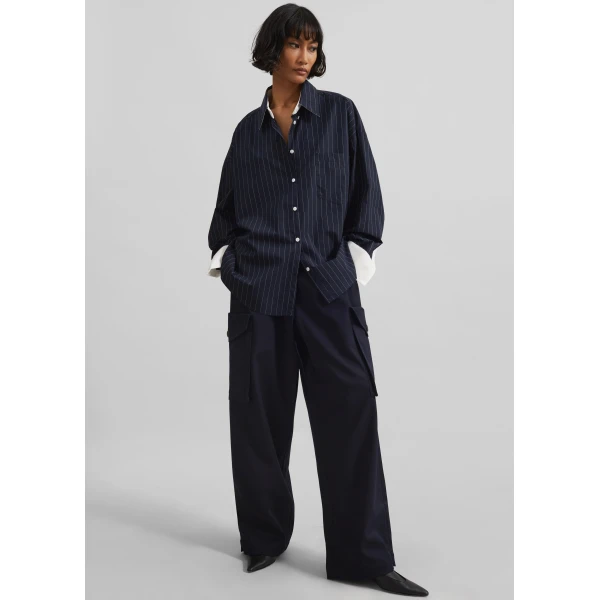 The Frankie Shop Lorna Shirt – Navy/White Pinstripe, view 3