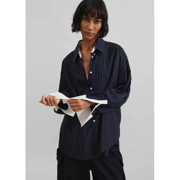 The Frankie Shop Lorna Shirt – Navy/White Pinstripe, view 4
