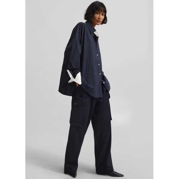 The Frankie Shop Lorna Shirt – Navy/White Pinstripe, view 5