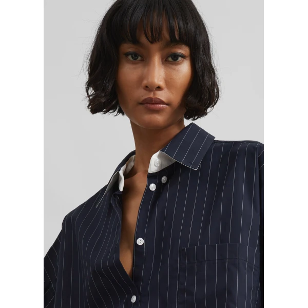 The Frankie Shop Lorna Shirt – Navy/White Pinstripe, view 6