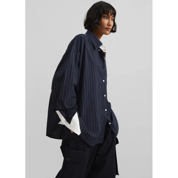 The Frankie Shop Lorna Shirt – Navy/White Pinstripe, view 7