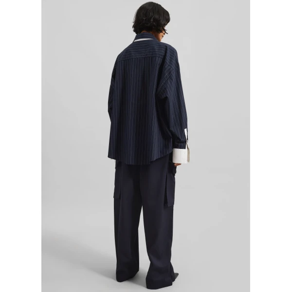 The Frankie Shop Lorna Shirt – Navy/White Pinstripe, view 9