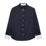 The Frankie Shop Lorna Shirt - Navy/White Pinstripe - Oversized Minimalist Tops in Blue - Shop at Coveti