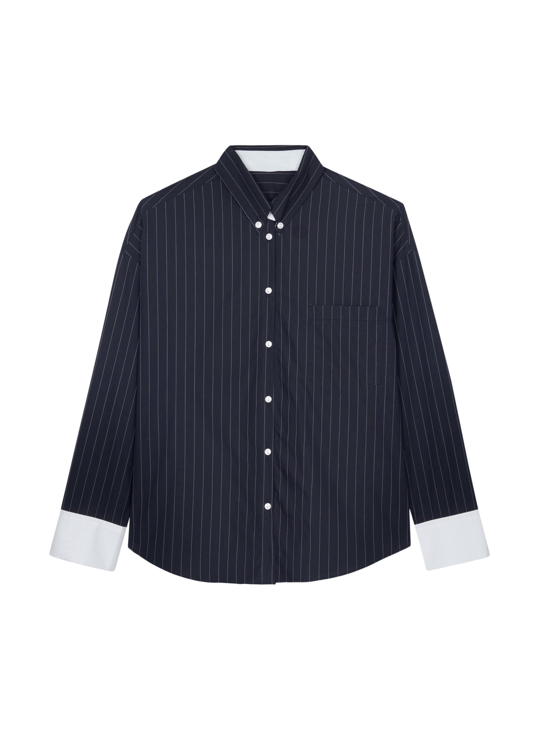 The-Frankie-Shop-Lorna-Shirt-NavyWhite-Pinstripe-coveti-9-scaled58975_nobg The Frankie Shop Lorna Shirt - Navy/White Pinstripe - Oversized Minimalist Tops in Blue - Shop at Coveti