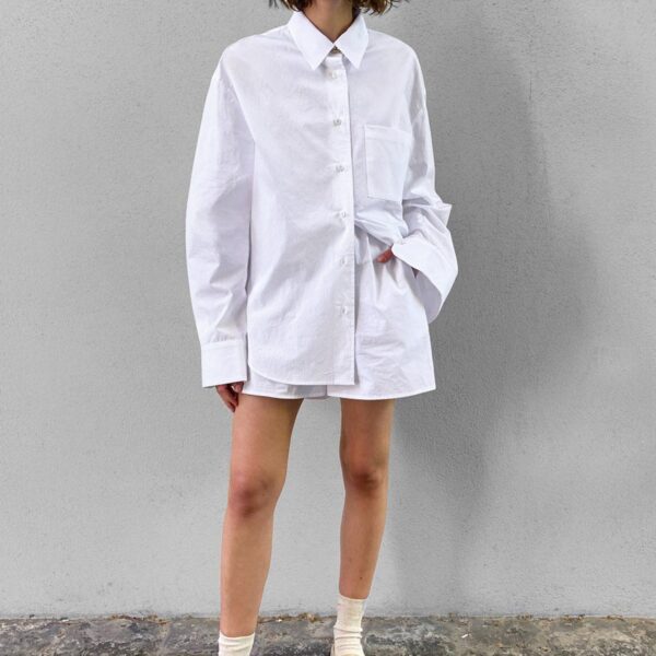 The Frankie Shop Lui Organic Cotton Shirt - White - Oversized Minimalist Tops in White - Shop at Coveti