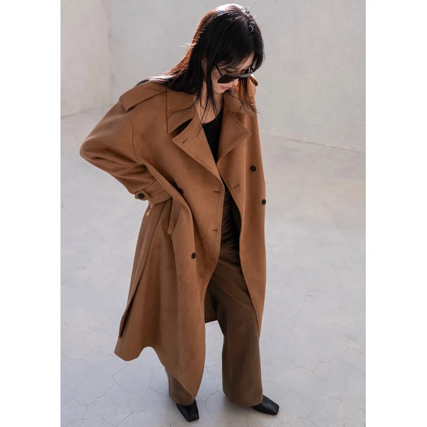 The Frankie Shop Lulea Faux Suede Trench Coat – Camel, view 2
