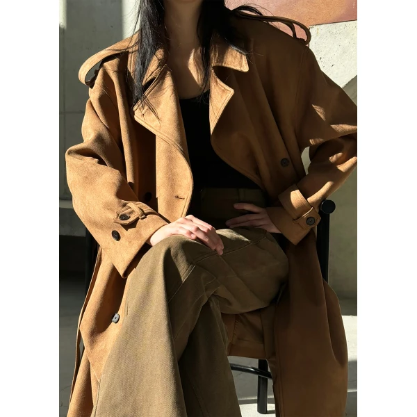 The Frankie Shop Lulea Faux Suede Trench Coat – Camel, view 3