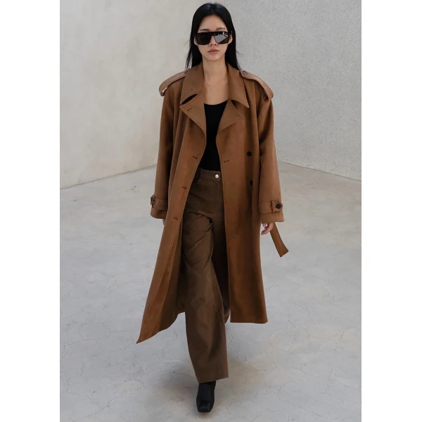 The Frankie Shop Lulea Faux Suede Trench Coat – Camel, view 4