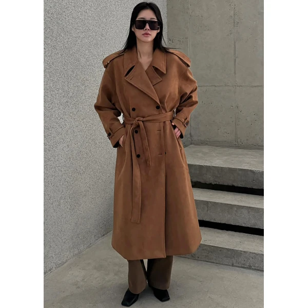 The Frankie Shop Lulea Faux Suede Trench Coat – Camel, view 6