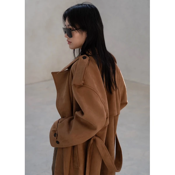 The Frankie Shop Lulea Faux Suede Trench Coat – Camel, view 7