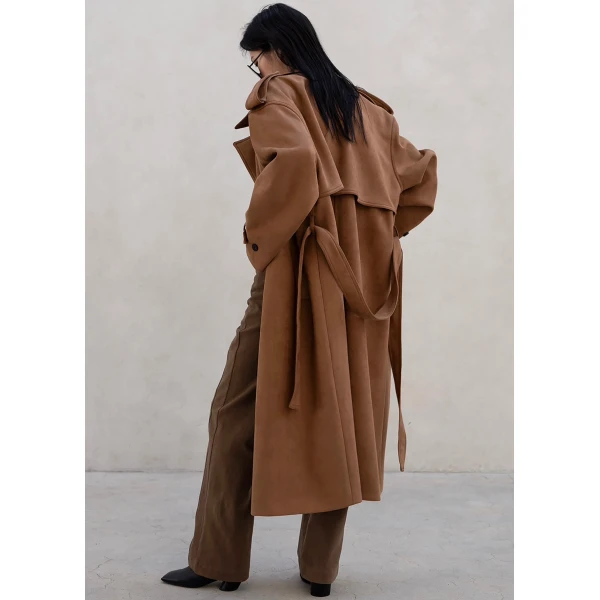 The Frankie Shop Lulea Faux Suede Trench Coat – Camel, view 8