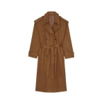 The Frankie Shop Lulea Faux Suede Trench Coat - Camel - Oversized Minimalist Coats in Brown - Shop at Coveti