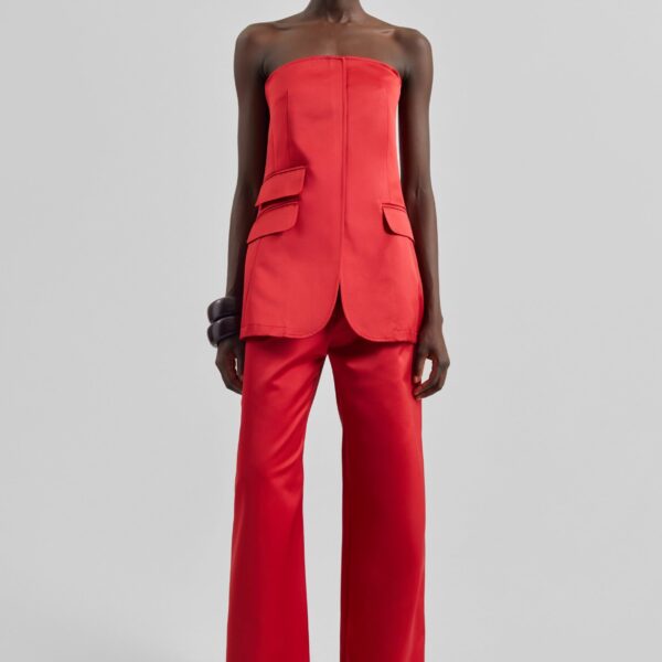 The Frankie Shop Luma Satin Bustier - Red - Oversized Minimalist Tops in Red - Shop at Coveti