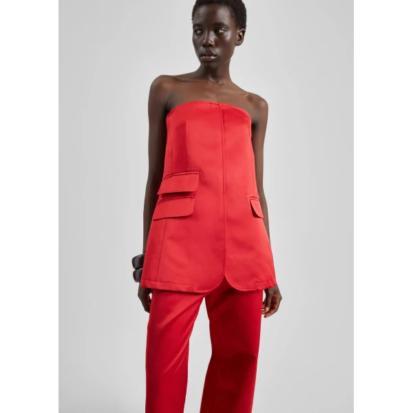 The Frankie Shop Luma Satin Bustier – Red Top, view 3