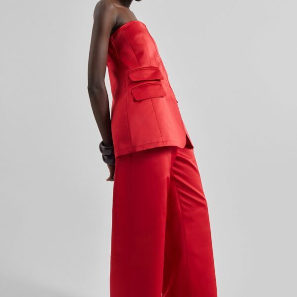 The Frankie Shop Luma Satin Bustier - Red - Oversized Minimalist Tops in Red - Shop at Coveti