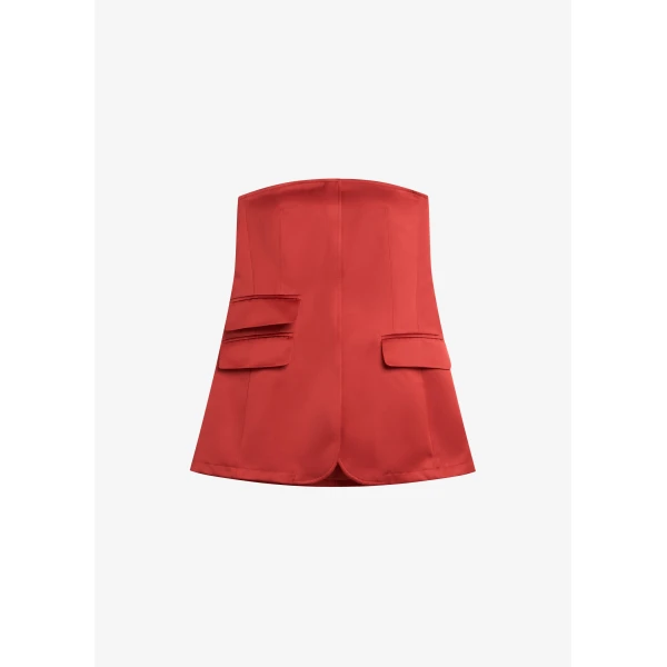 The Frankie Shop Luma Satin Bustier – Red Top, view 8