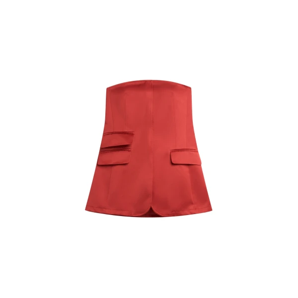 The Frankie Shop Luma Satin Bustier - Red - Oversized Minimalist Tops in Red - Shop at Coveti