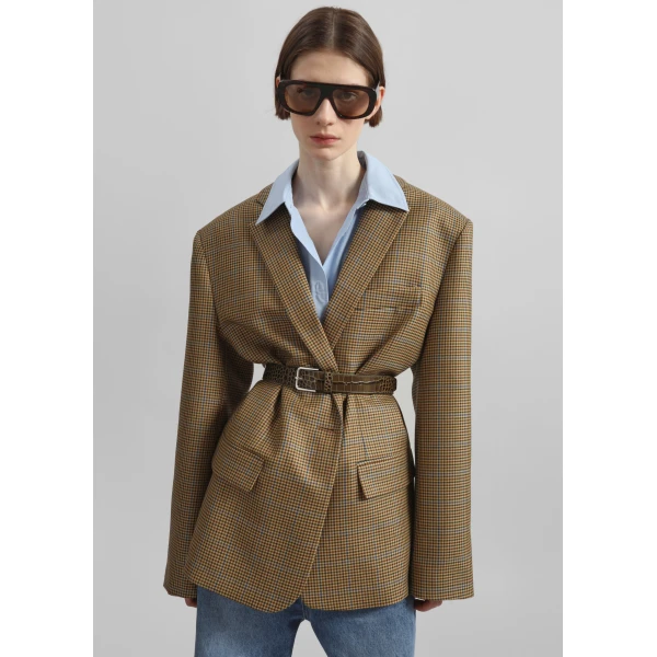 The Frankie Shop Lyra Oversized Houndstooth Blazer – Camel, view 2