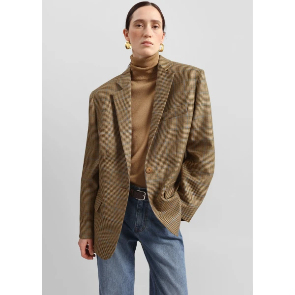 The Frankie Shop Lyra Oversized Houndstooth Blazer – Camel, view 6