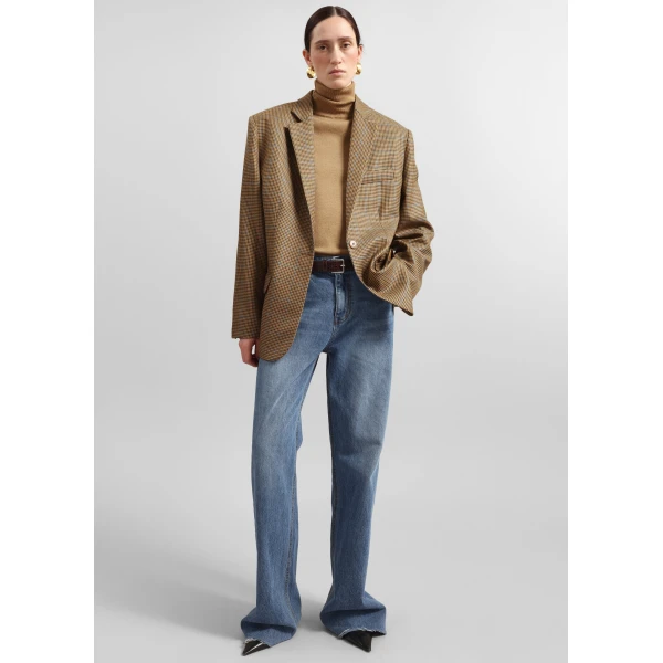 The Frankie Shop Lyra Oversized Houndstooth Blazer – Camel, view 7