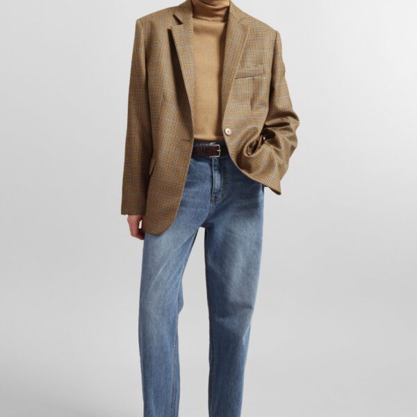 The Frankie Shop Lyra Oversized Houndstooth Blazer - Camel - Oversized Minimalist Jackets in Brown - Shop at Coveti