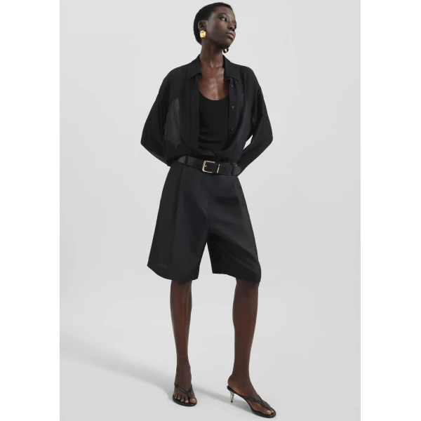 The Frankie Shop Marfa Pleated Silk Bermuda Shorts – Black, view 2