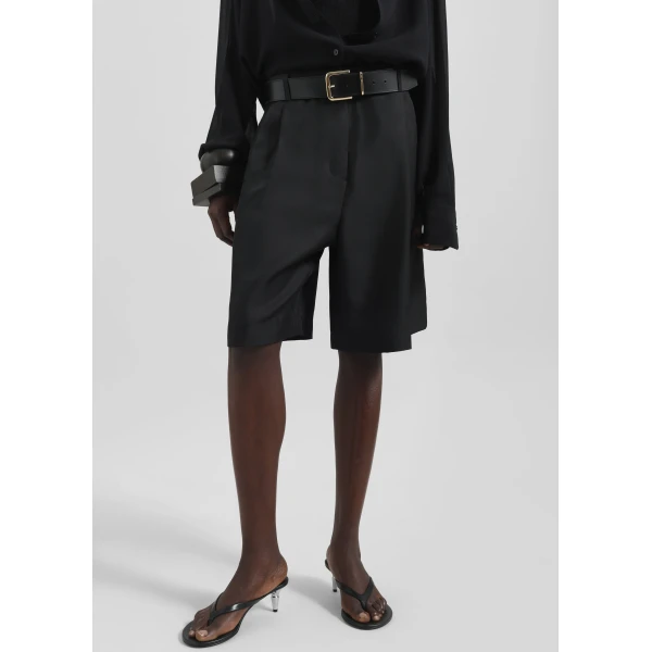 The Frankie Shop Marfa Pleated Silk Bermuda Shorts – Black, view 3
