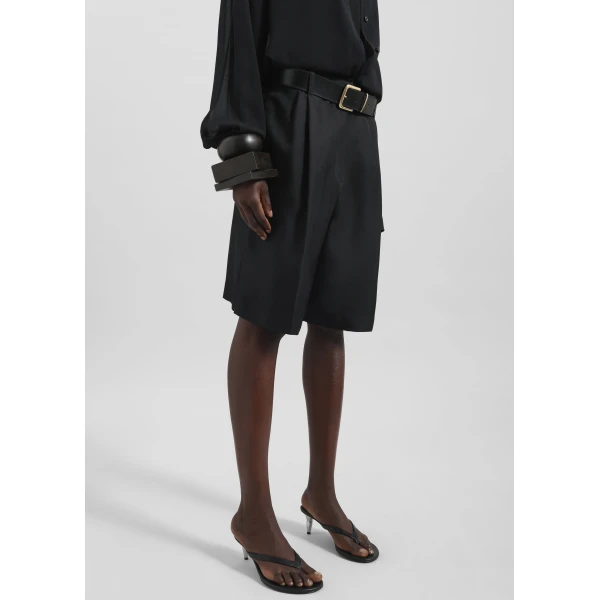 The Frankie Shop Marfa Pleated Silk Bermuda Shorts – Black, view 7