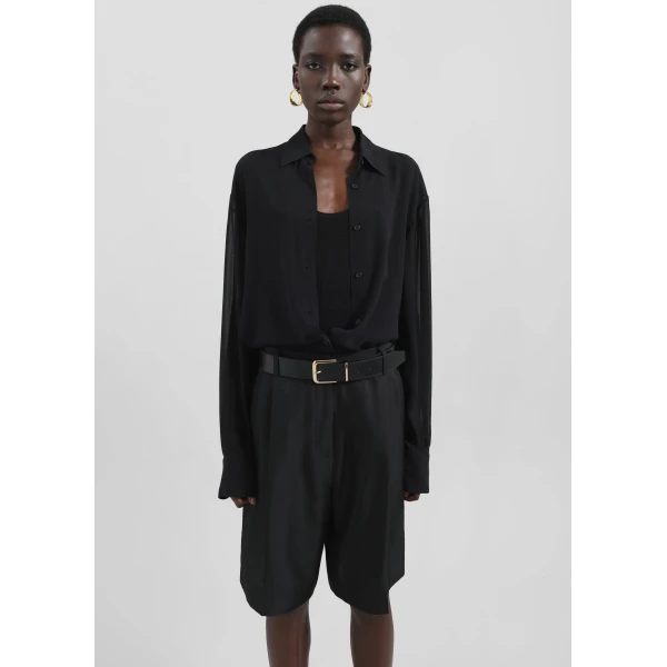 The Frankie Shop Marfa Pleated Silk Bermuda Shorts – Black, view 8
