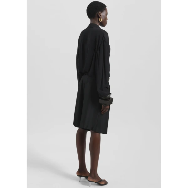 The Frankie Shop Marfa Pleated Silk Bermuda Shorts – Black, view 9