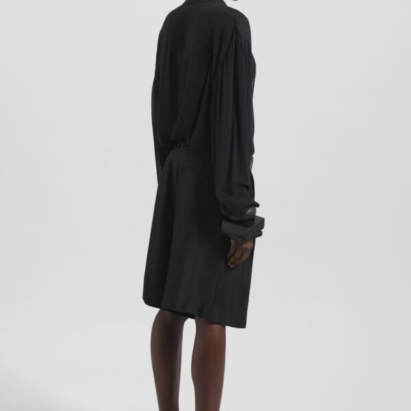 The Frankie Shop Marfa Pleated Silk Bermuda Shorts - Black - Oversized Minimalist Shorts in Black - Shop at Coveti