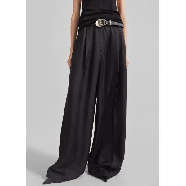 The Frankie Shop Marfa Pleated Silk Trousers – Black, view 2