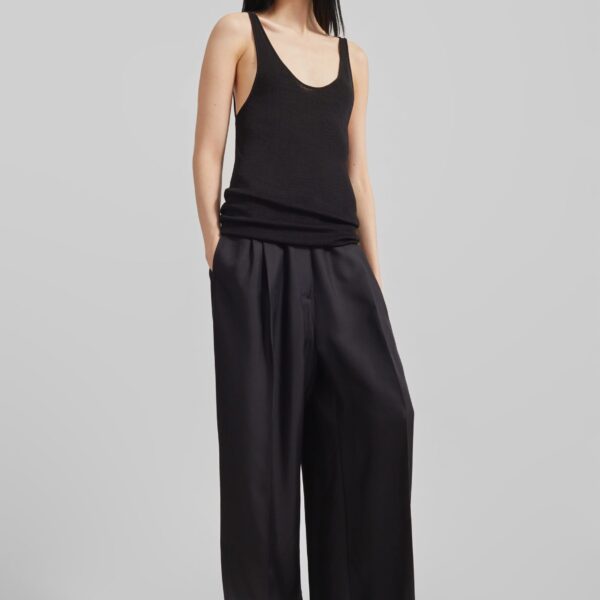 The Frankie Shop Marfa Pleated Silk Trousers - Black - Oversized Minimalist Pants in Black - Shop at Coveti