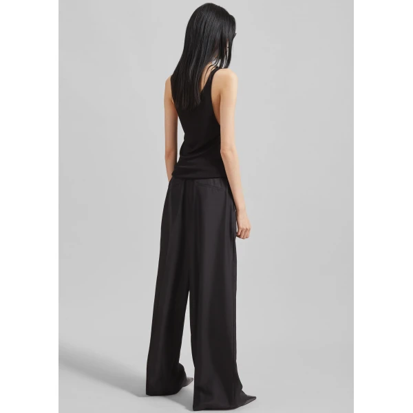 The Frankie Shop Marfa Pleated Silk Trousers – Black, view 6