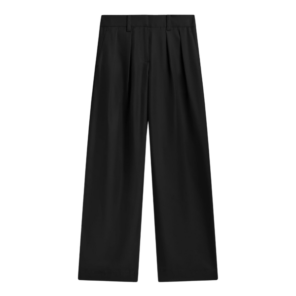 The Frankie Shop Marfa Pleated Silk Trousers - Black - Oversized Minimalist Pants in Black - Shop at Coveti
