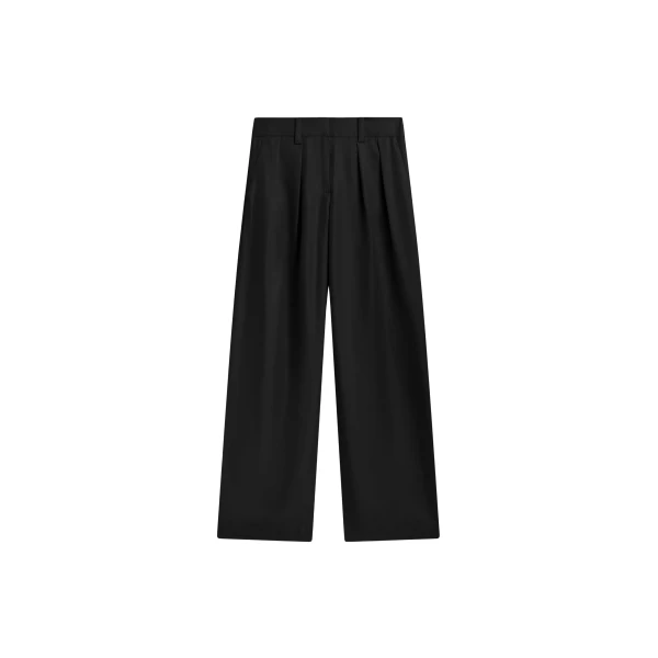 The Frankie Shop Marfa Pleated Silk Trousers - Black - Oversized Minimalist Pants in Black - Shop at Coveti