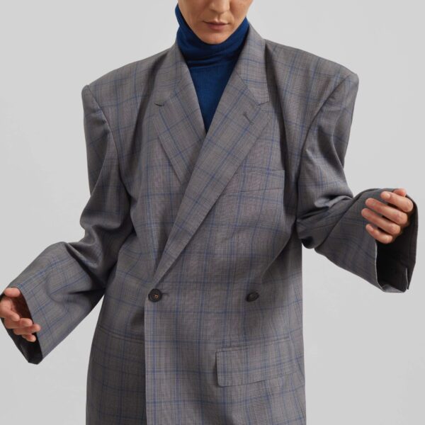 The Frankie Shop Marnay Padded Blazer - Grey Plaid - Oversized Minimalist Jackets in Grey - Shop at Coveti