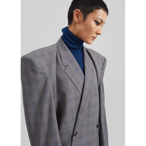 The Frankie Shop Marnay Padded Blazer – Grey Plaid, view 3