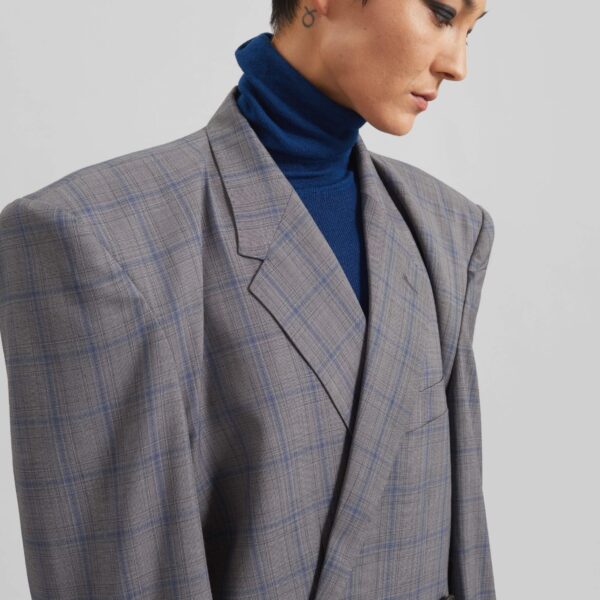 The Frankie Shop Marnay Padded Blazer - Grey Plaid - Oversized Minimalist Jackets in Grey - Shop at Coveti