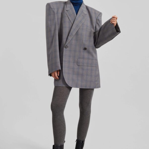 The Frankie Shop Marnay Padded Blazer - Grey Plaid - Oversized Minimalist Jackets in Grey - Shop at Coveti