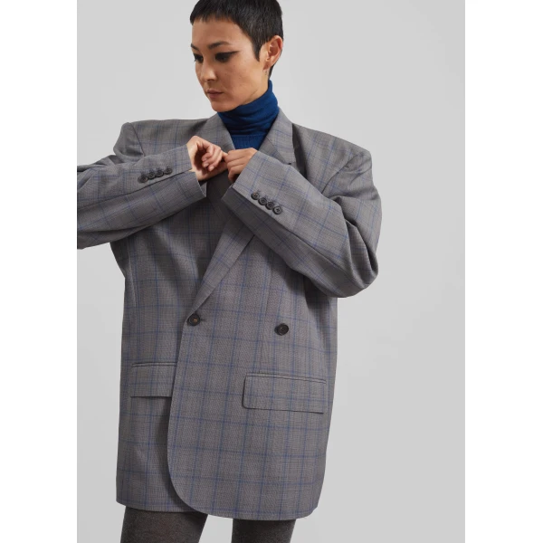The Frankie Shop Marnay Padded Blazer – Grey Plaid, view 5