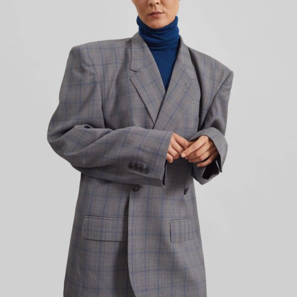 The Frankie Shop Marnay Padded Blazer - Grey Plaid - Oversized Minimalist Jackets in Grey - Shop at Coveti