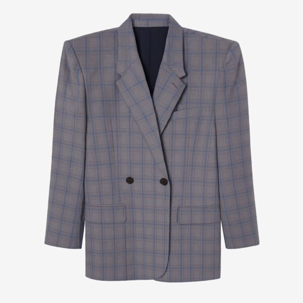 The Frankie Shop Marnay Padded Blazer - Grey Plaid - Oversized Minimalist Jackets in Grey - Shop at Coveti