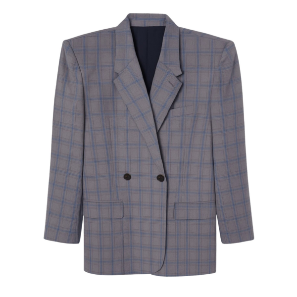 The Frankie Shop Marnay Padded Blazer - Grey Plaid - Oversized Minimalist Jackets in Grey - Shop at Coveti