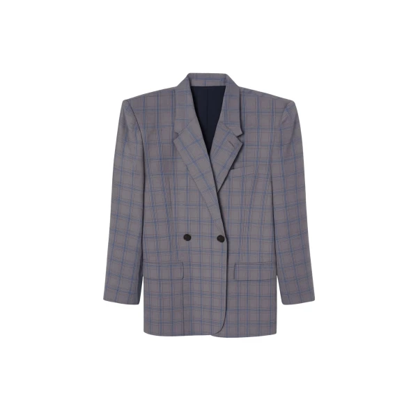 The Frankie Shop Marnay Padded Blazer - Grey Plaid - Oversized Minimalist Jackets in Grey - Shop at Coveti