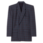 The Frankie Shop Marnay Padded Blazer - Navy Plaid - Oversized Minimalist Jackets in Blue - Shop at Coveti