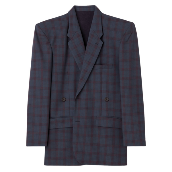 The Frankie Shop Marnay Padded Blazer - Navy Plaid - Oversized Minimalist Jackets in Blue - Shop at Coveti