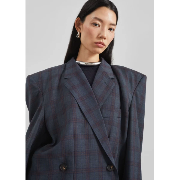 The Frankie Shop Marnay Padded Blazer – Navy Plaid, view 3