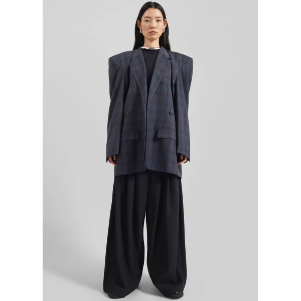 The Frankie Shop Marnay Padded Blazer – Navy Plaid, view 6