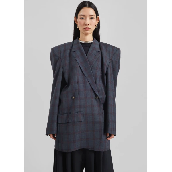 The Frankie Shop Marnay Padded Blazer – Navy Plaid, view 7